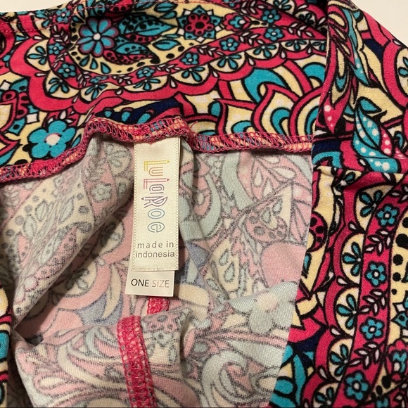 3 For $30 LulaRoe Pink Blue Paisley Floral Legging - Picture 2 of 2